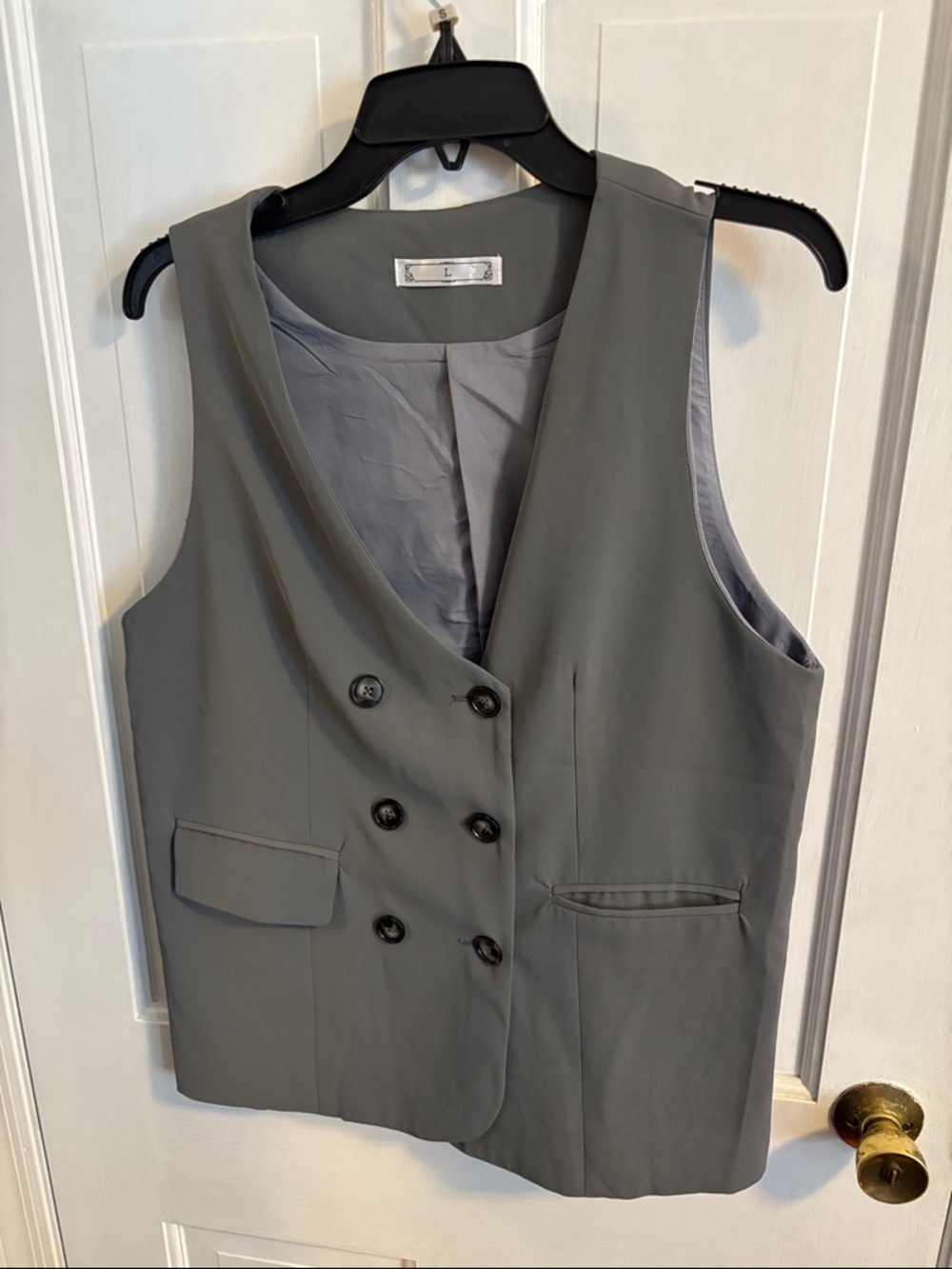 Sleeveless Double-Breasted Gray Vest